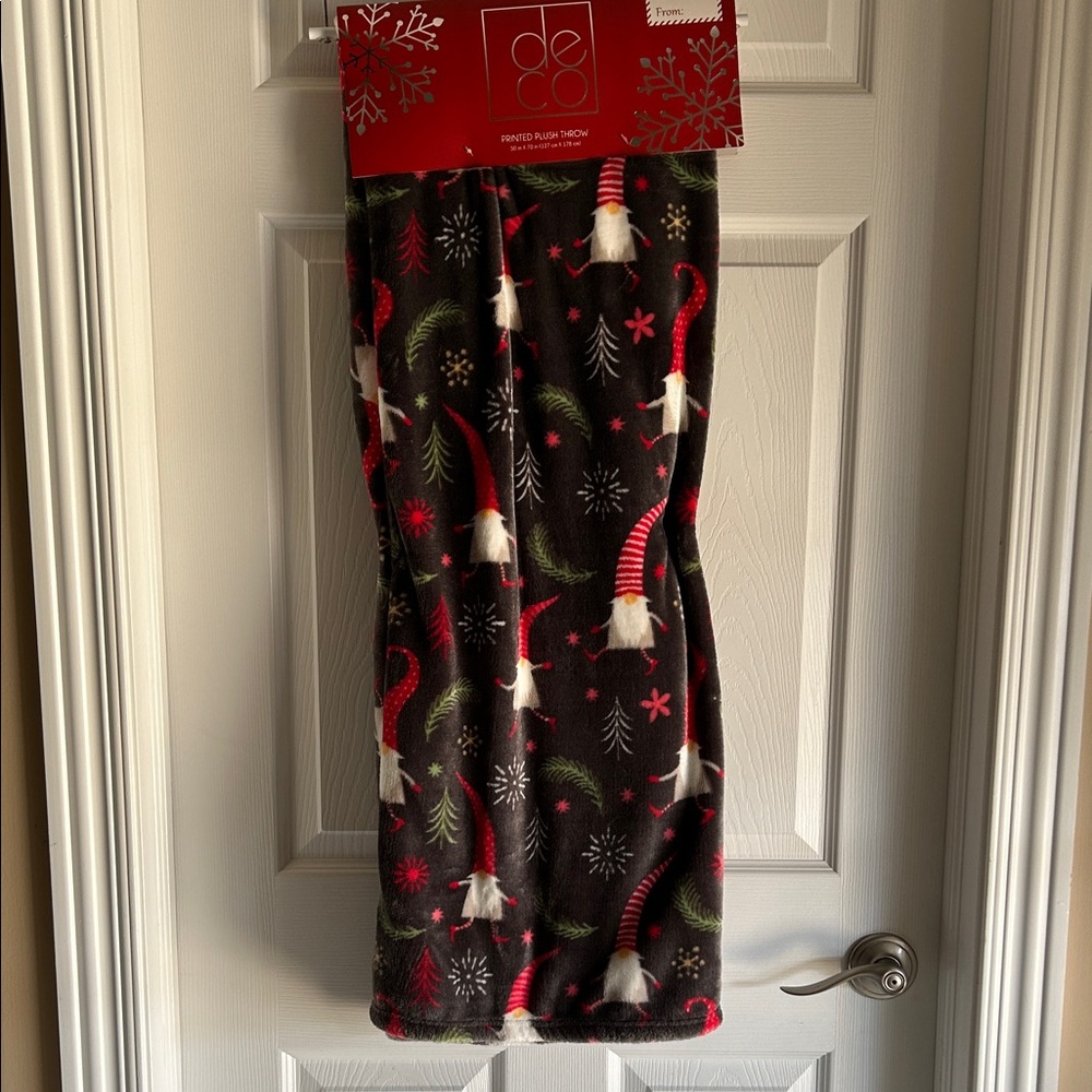 Festive Grey and Red Gnome Throw